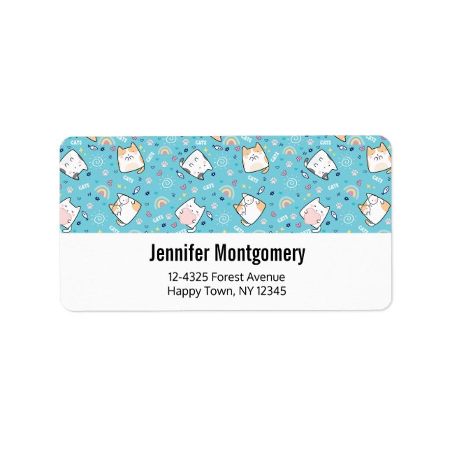 Niedlich Kitty Cat Pattern Whimsical Adressaufkleber (Vorne)