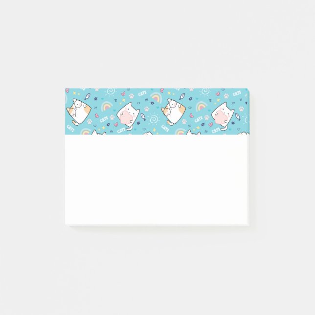 Niedlich Kitty Cat Pattern Whimsical Post-it Klebezettel (Vorderseite)