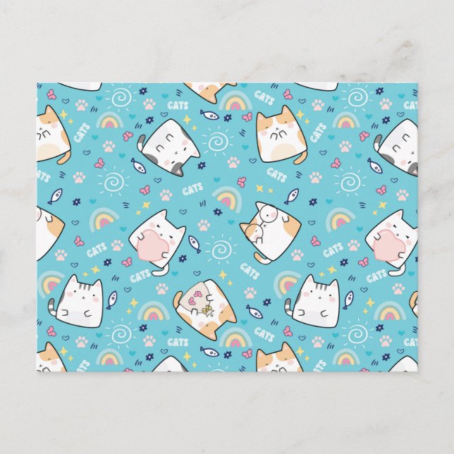 Niedlich Kitty Cat Pattern Whimsical Postkarte (Vorderseite)
