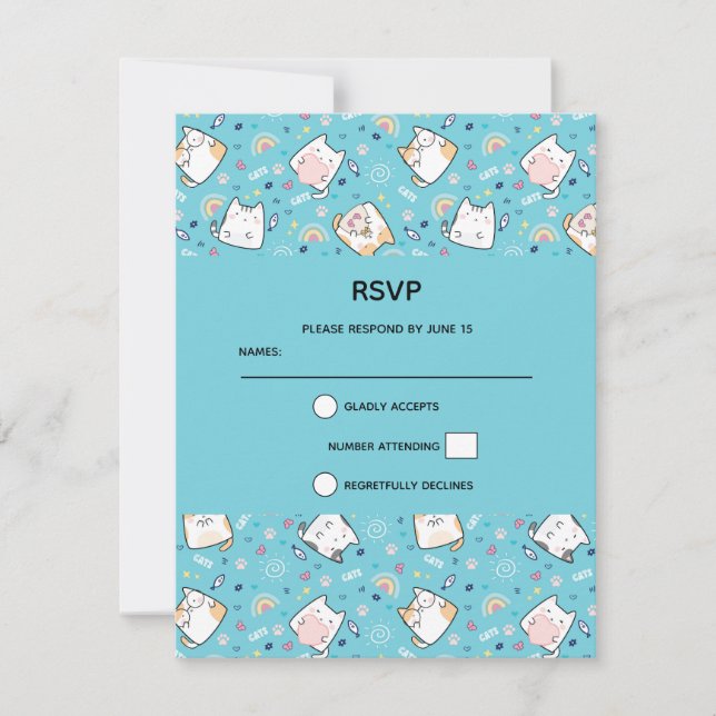 Niedlich Kitty Cat Pattern Whimsical RSVP Karte (Vorderseite)