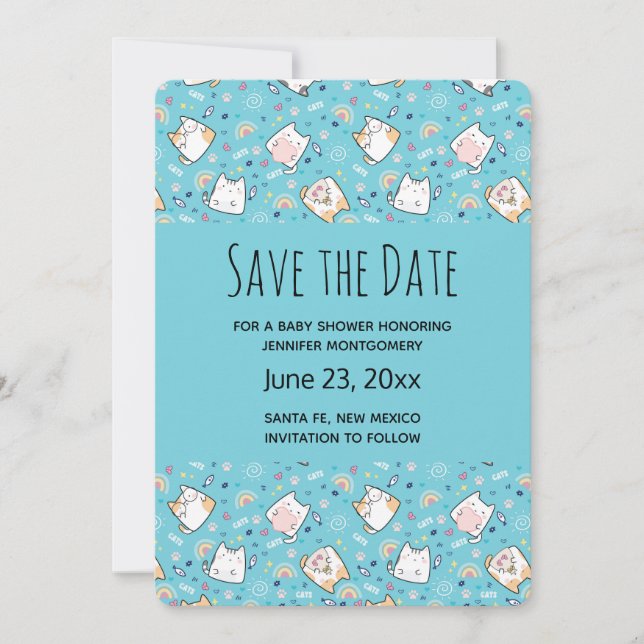Niedlich Kitty Cat Pattern Whimsical Save The Date (Vorderseite)