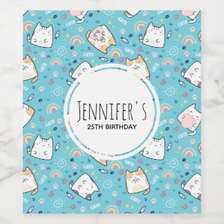 Niedlich Kitty Cat Pattern Whimsical Weinetikett