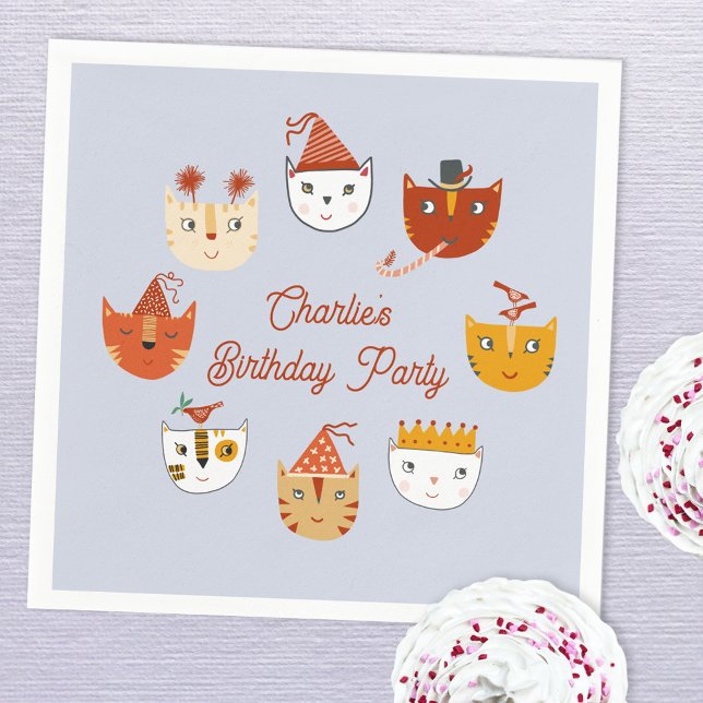Niedlich Kitty Cat Personalisiert Geburtstag Serviette (Cute kitty cat themed personalized birthday party paper napkins)
