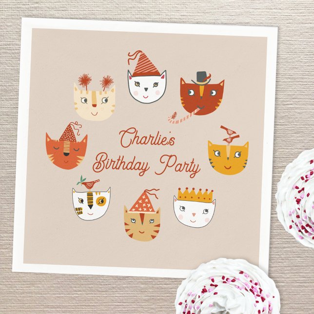 Niedlich Kitty Cat Personalisiert Geburtstag Serviette (Cute kitty cat themed personalized birthday party paper napkins)
