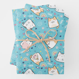 Niedlich Kitty Cat Whimsical Pattern Geschenkpapier Set