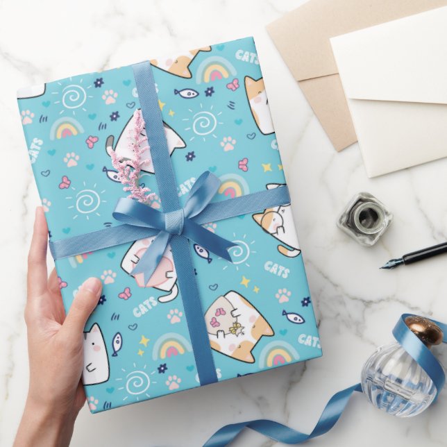 Niedlich Kitty Cats Whimsical Pattern Geschenkpapier (Schenken)