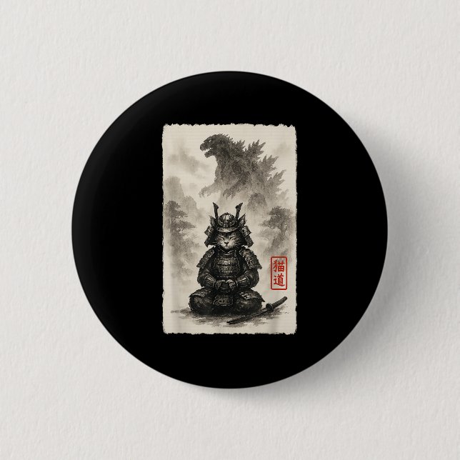 Niedlich Kitty Catzilla Angry Kaiju Anime Cat Mons Button (Vorderseite)