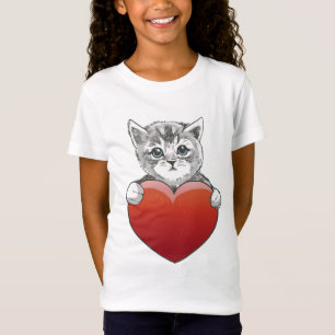 Niedlich Kitty Face Cat Red Heart T-Shirt