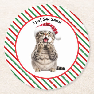 Niedlich Kitty Funny Christmas Cat Paper Untersetz Runder Pappuntersetzer