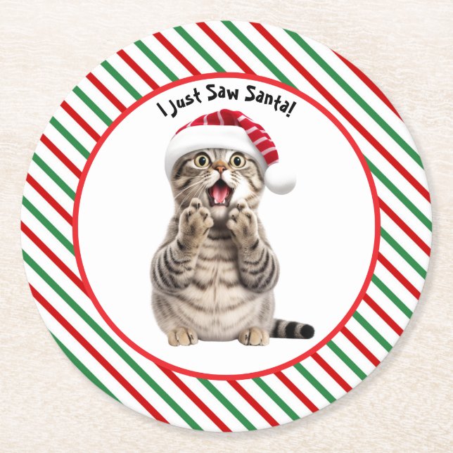 Niedlich Kitty Funny Christmas Cat Paper Untersetz Runder Pappuntersetzer (Vorderseite)
