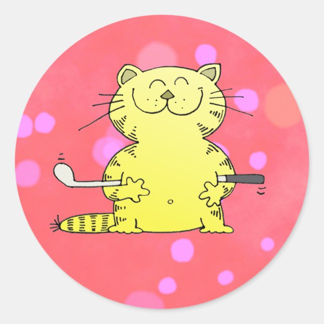 Niedlich Kitty Golfer Red Back Ground Runder Aufkleber (Vorderseite)