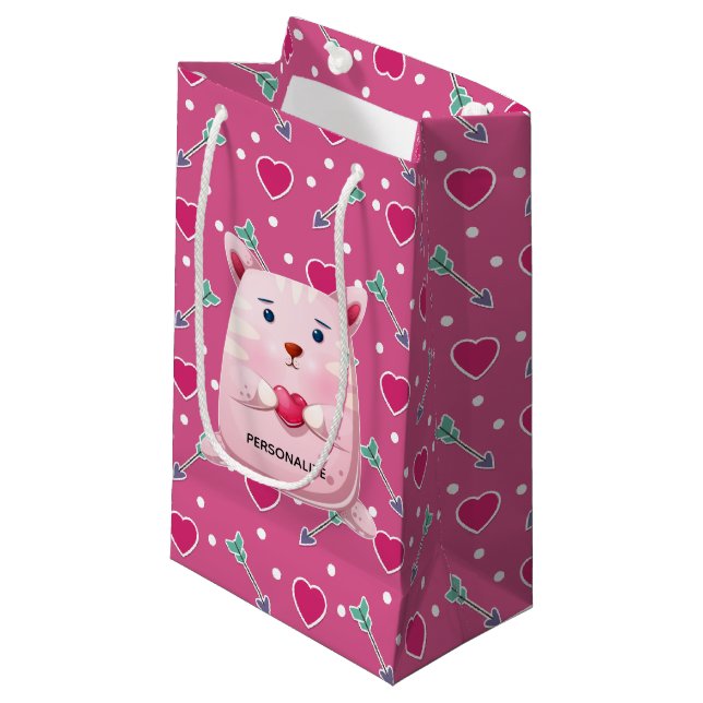 Niedlich Kitty Heart Kleine Geschenktüte (Vorderseite Schrägansicht)