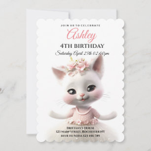 Niedlich Kitty in rosa Kleid Einladung