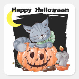 Niedlich Kitty Jack o' Lantern Kids Halloween Quadratischer Aufkleber