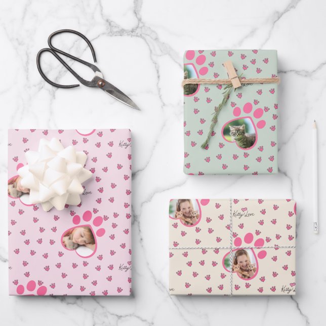 Niedlich Kitty Liebe Drei Fotos für die Katzenzuch Geschenkpapier Set (Vorderseite)