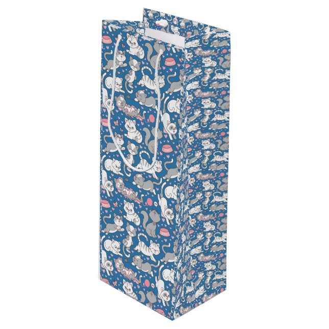 Niedlich Kitty Liebe Geschenktüte Für Weinflaschen (Vorderseite Schrägansicht)