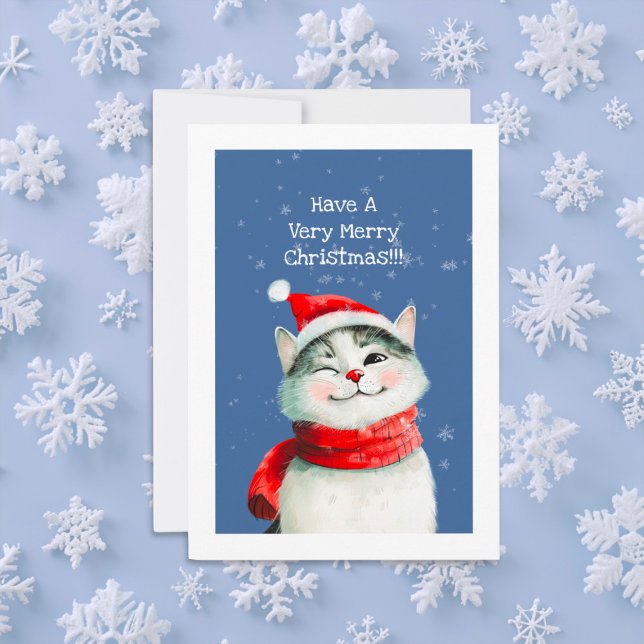 Niedlich Kitty Merry Christmas Card Feiertagskarte ("Have A Very Merry Christmas" cute cat card)