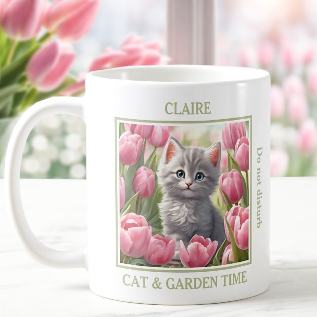 Niedlich Kitty Pink Tulips Cat Lover Name Spring Kaffeetasse (Cute Kitty Pink Tulips Cat Lover Name Spring Coffee Mug)