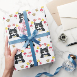 Niedlich Kitty Pink und Black Happy Geburtstag Geschenkpapier
