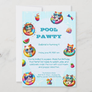 Niedlich Kitty Pool Party Geburtstagseinladung Einladung