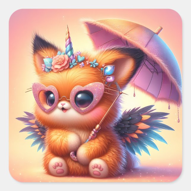 Niedlich Kitty Quadratischer Aufkleber (Vorderseite)