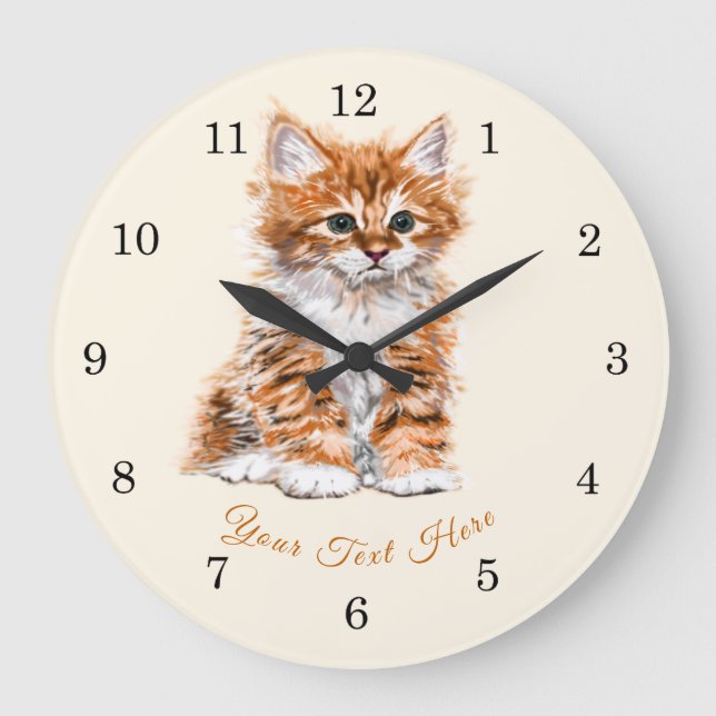 Niedlich Kitty - Sweet - Custom Text / Name Große Wanduhr (Vorderseite)