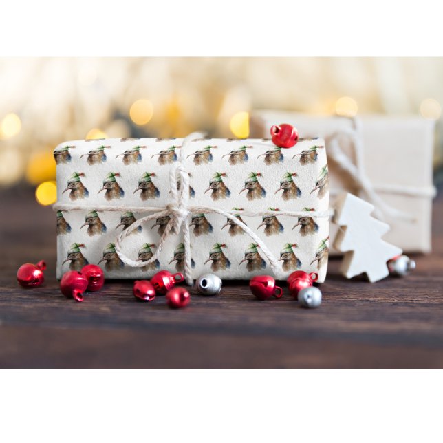 Niedlich Kiwi Bird in Christmas Elf Hat Geschenkpapier (Von Creator hochgeladen)