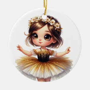 NIEDLICH KLEINE BALLERINA IN SCHWARZ UND GOLD TUTU KERAMIK ORNAMENT