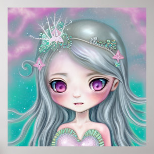 Niedlich Kleine Meerjungfrau niedliches aquamarine Poster