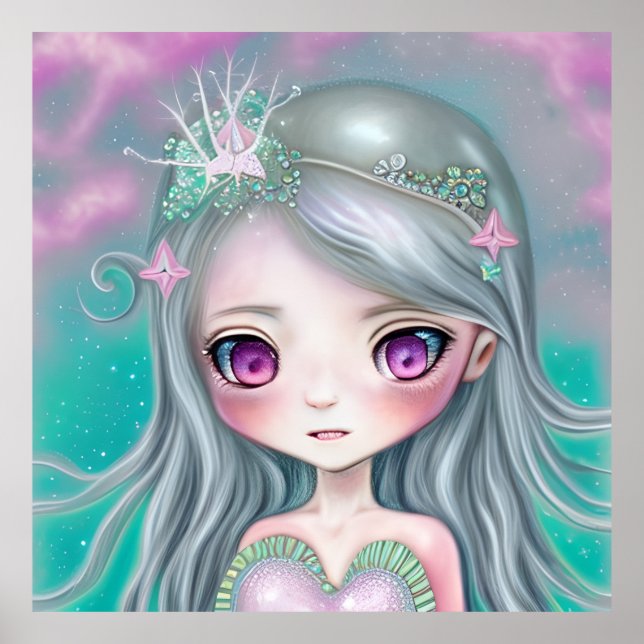 Niedlich Kleine Meerjungfrau niedliches aquamarine Poster (Vorne)