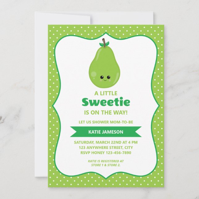 Niedlich kleine Sweetie Pear Baby Dusche Einladung (Vorderseite)
