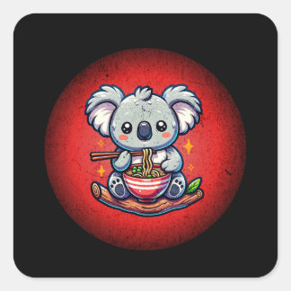 Niedlich Koala aß Ramen Quadratischer Aufkleber