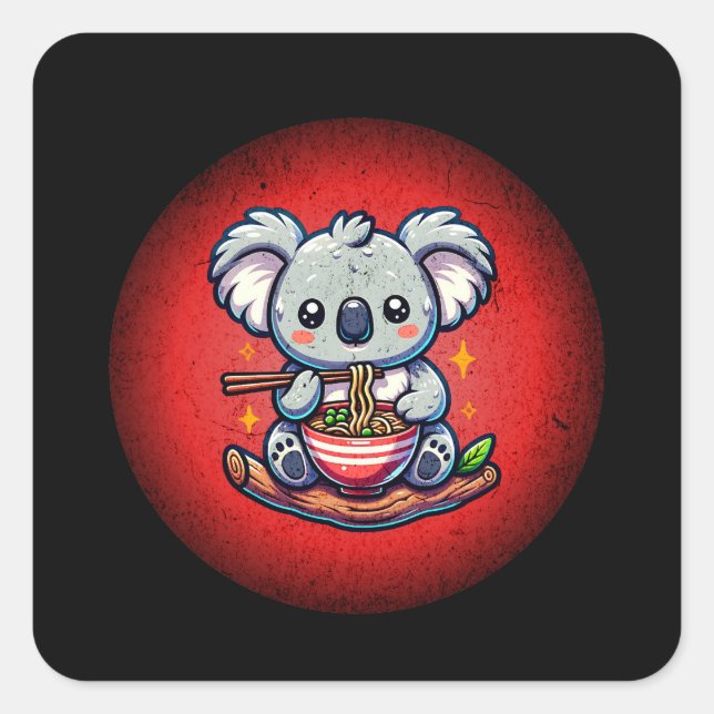 Niedlich Koala aß Ramen Quadratischer Aufkleber (Vorderseite)