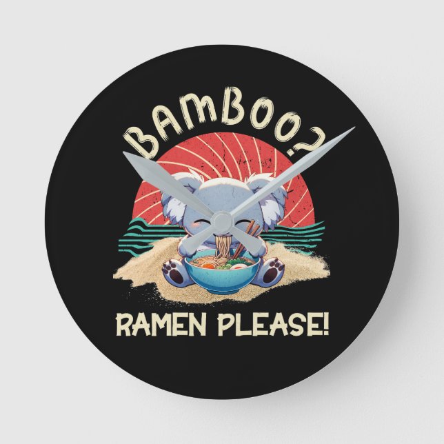 Niedlich Koala aß Ramen Vintag Sunshine Runde Wanduhr (Vorderseite)