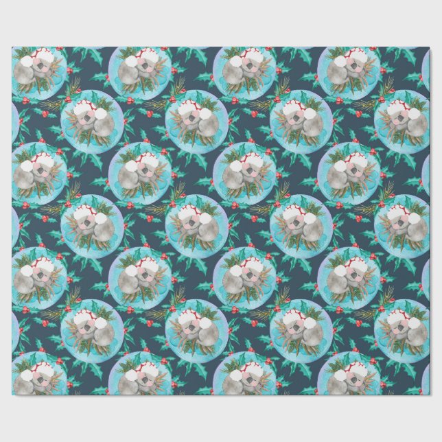 Niedlich Koala Christmas Dreamtime Blue Geschenkpapier (Saum)