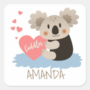 Niedlich Koala Cuddles ID386 Quadratischer Aufkleber