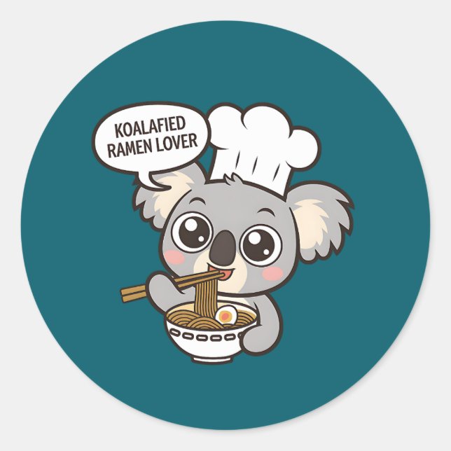 Niedlich Koala genießt Ramen Runder Aufkleber (Vorderseite)