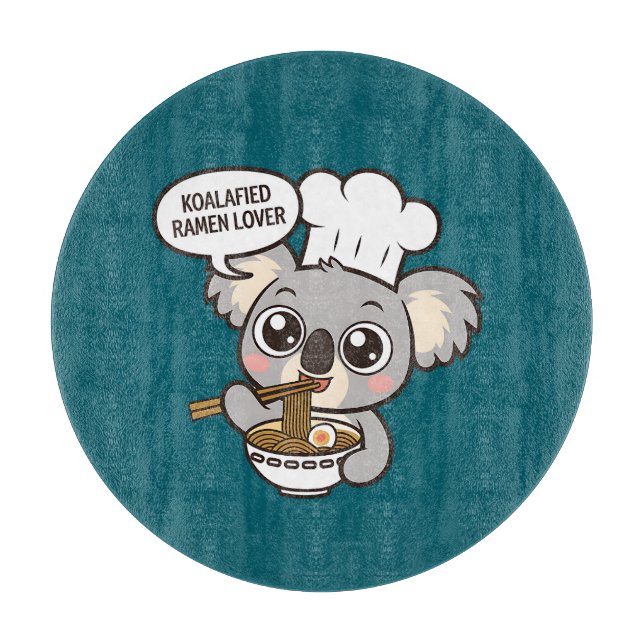 Niedlich Koala genießt Ramen Schneidebrett (Vorderseite)