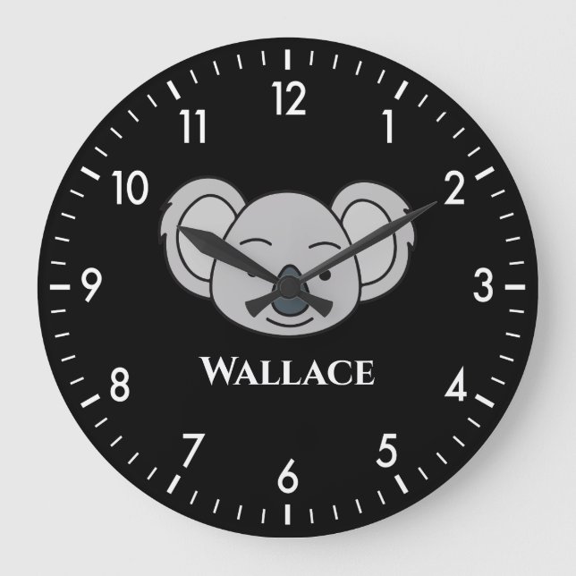 Niedlich Koala Personalisierter Individuelle Name  Große Wanduhr (Vorderseite)