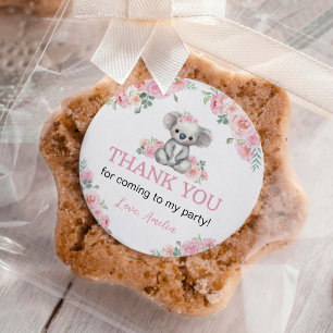 Niedlich Koala Pink Floral Girl Geburtstag Runder Aufkleber