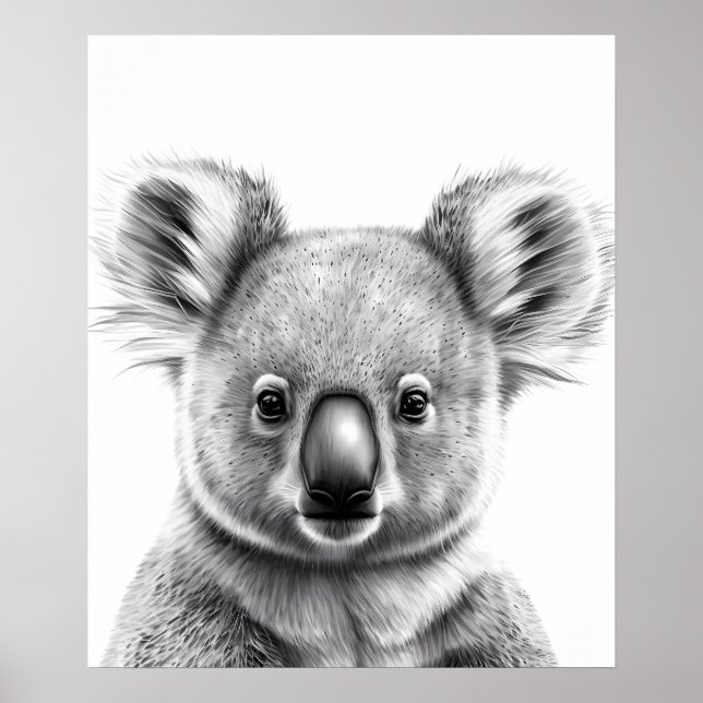 Niedlich Koala Portrait Schwarz-weiß Poster (Vorne)