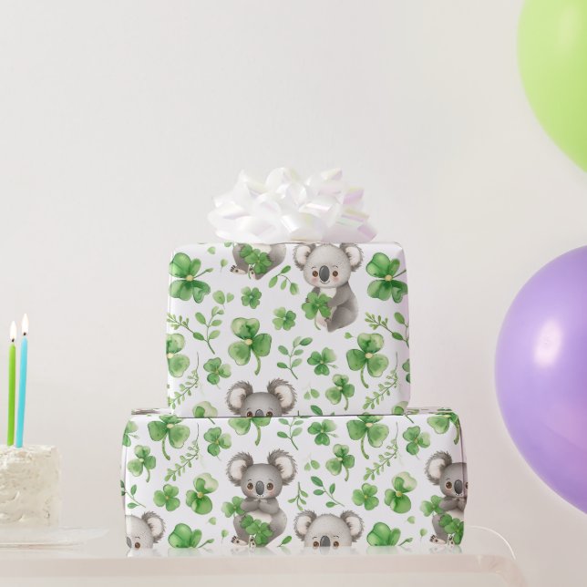 Niedlich Koalas Green Hat Kleeblatt St. Patrick's  Geschenkpapier (Partygeschenke)