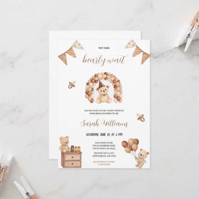 niedlich können wir schon lange auf braune Bärenba Einladung (Vorderseite/Rückseite Beispiel)