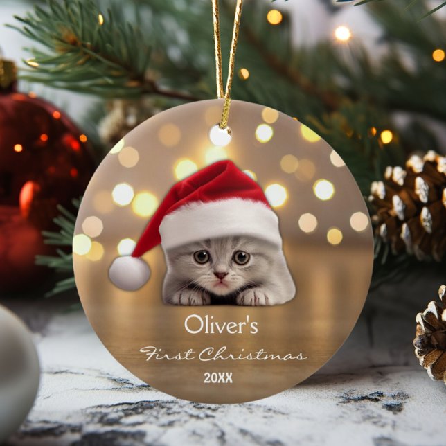 Niedlich Kurzfristige Katze Weihnachtsmannmütze Pa Keramik Ornament (Von Creator hochgeladen)