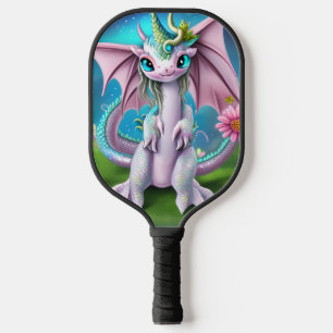 Niedlich Lächeln Baby Dragon mit Blume Poster Pickleball Schläger