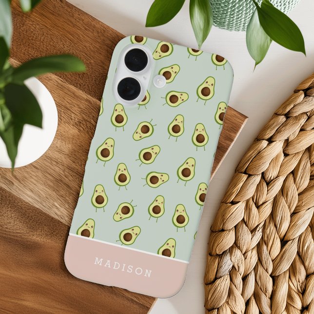 Niedlich Lächeln Kawaii Avocado Muster Personalisi Case-Mate iPhone Hülle (Von Creator hochgeladen)