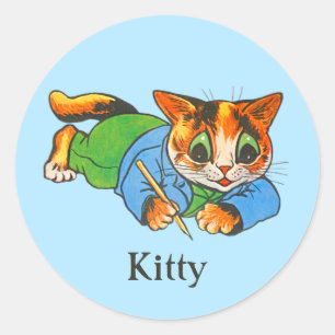 Niedlich Lächeln Retro 1930 Cartoon Katzenschrifts Runder Aufkleber