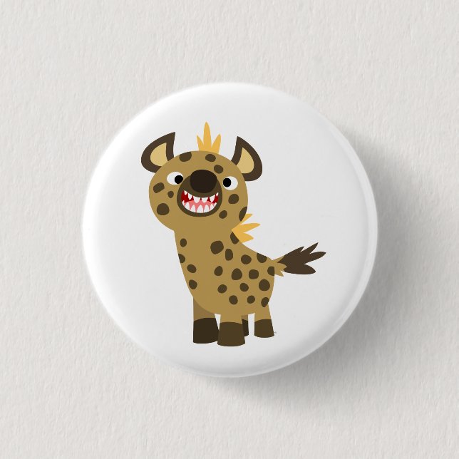 Niedlich Lächelnd Cartoon Hyena Button Abzeichen (Vorderseite)