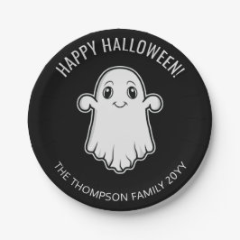 Niedlich lächelnd Ghost glücklich Halloween Schwar Pappteller