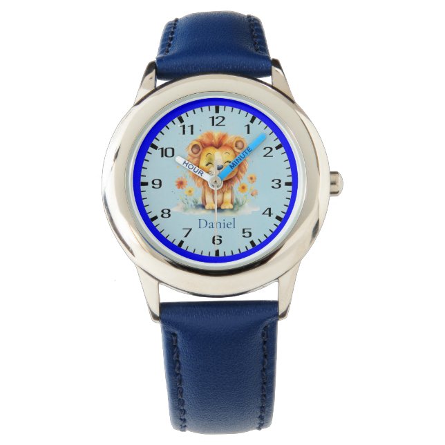 Niedlich Lächelnd Lion Amidst Blume Kinderschau Armbanduhr (Vorderseite)